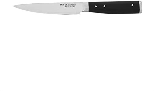 KitchenAid Gourmet Forged Triple Rivet Fine-Edge Utility Knife with Custom-Fit Blade Cover, 4.5-inch, Sharp Kitchen Knife, Japanese Stainless Steel Blade, Black