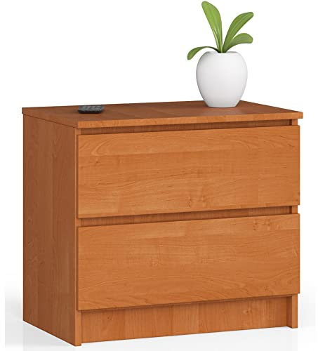 AKORD Kommode K60 mit 2 Schubladen | für das Wohnzimmer Schlafzimmer Schrank Büro Arbeitszimmer | Modernes Funktionales Design | B60 x H55 x T40 cm, Gewicht 20kg | Erle