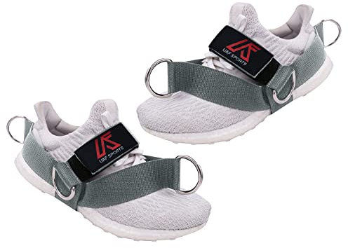 UAF - Pair of Fitness Attachment Shoe Ankle Straps Glute Kickback Leg Exercise Abductors Resistance for Cable Machines Shoe Cover Pull Belt with 4 Connection Points (Grey)