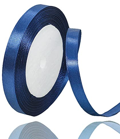 Marinblå satinband för hantverk, 10 mm x 23 meter enfärgad presentband för presentförpackning, ballong, tårtdekoration, hårrosetttillverkning, gör-det-själv sömnadsprojekt, brudbukett och bröllopsfest