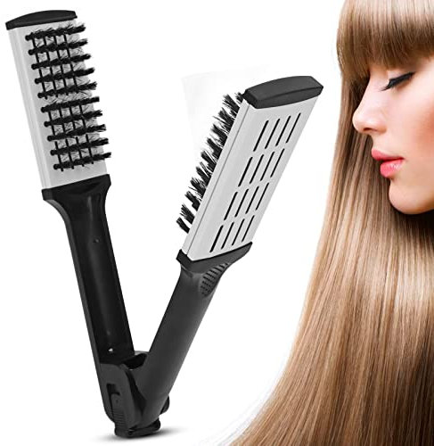 Double Sided Boar Bristle Hair Brush - Straightening Comb with Clamp, Temperature Resistant, Dual Sided for Barber & Home Use