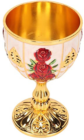 Pwshymi Vin Calice, Gobelet à Vin Calice Doré Fleur en Alliage de Zinc Gaufrée pour Bar de Fête à la Maison(Fleur Rouge Sur Or et Blanc)