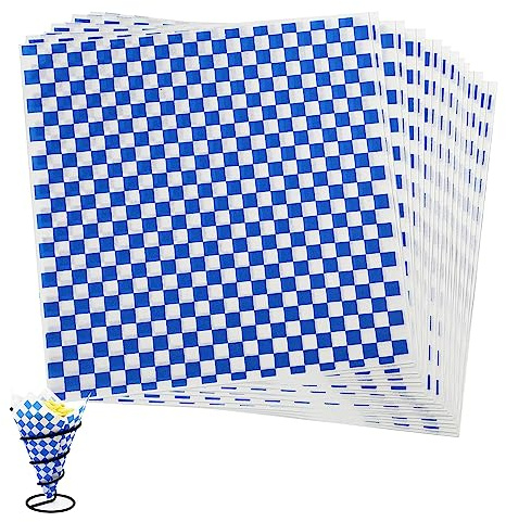 Deli pappersblad, 100 ark pommes papper för korg, miljövänligt bakpapper, wrap papper för hamburgare, inte klibbigt brödpapper för mat ost smörgås hamburgare pommes (28 x 26 cm, blå)