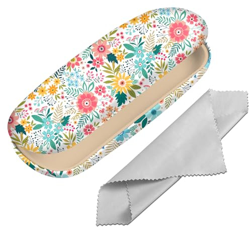 BHAHB Étui à lunettes,Boîte à Lunette en Motif,Étuis à Lunettes Rigides Portable,avec Chiffon de Nettoyage,Pour Homme et Femmee (M6-Floral)