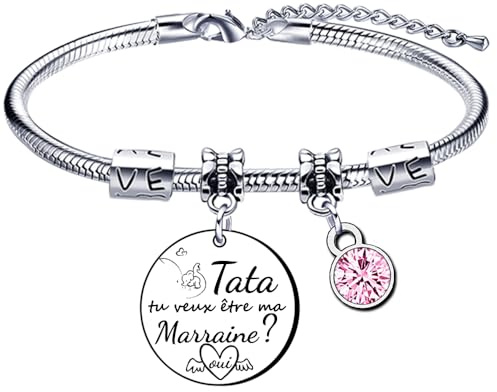 XQXQXZ Tata Bracelet Cadeau Annonce grossesse Tata Bracelet Veux tu etre ma Marraine Cadeaux Marraine Anniversaire cadeau original cadeaux baptême (1)