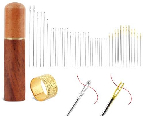 UKOFEW 42 Pezzi Aghi per Cucire a Mano,Aghi Autoinfilanti,Set di Aghi,1 Scatola Marrone Scuro con Ago e 1 Ditale,Aghi per Infilare Automaticamente per Cucire Ricamo DIY