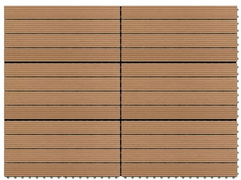 Gecheer Decking Tiles Decking Boards Flooring Deck for Patios, Balcony, Bathrooms, or Pool or Spa Area 6 pcs WPC 60x30 cm 1.08 m² Brown