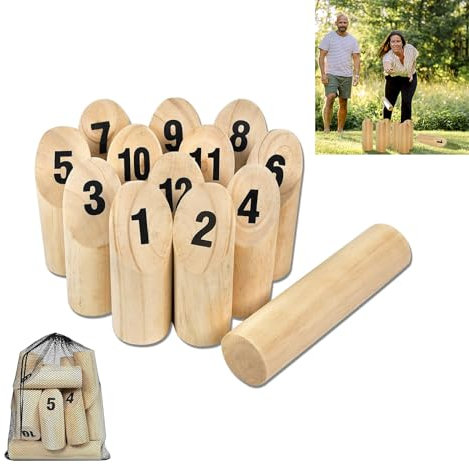ORHEYA Finnisches Wurfspiel Nummern Kubb Wikingerspiel Erwachsene & Kinder Spiel Holzwurfspiel naturbelassenes Holz Garten Outdoorspiel wikingerspiel Indoor & Outdoor