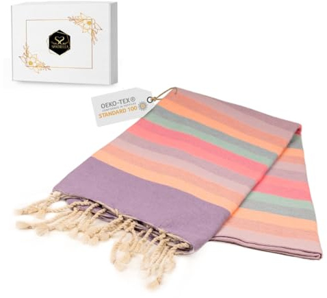 Sandrella Telo da hammam, da donna e da uomo, grande, 100 x 200 cm, in cotone, colore: viola