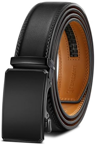 KEMISANT Ratchet Leather Belt Adjustable for Men Trimmable 1 3/8-Gift Boxed