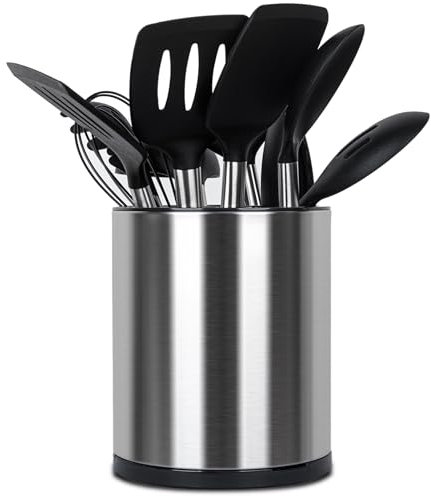 Haiyouneer 360° drehbar Küchenutensilienhalter für Arbeitsplatte groß Utensilienhalter Küche für Küchentheke Edelstahl Utensil Organizer für die Arbeitsfläche Utensilientöpfe 3 Fächer