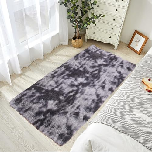 STGAO Tappeto a Pelo Alto 145 x 130 cm Lavabile Tappeto Peloso Salotto Nessuna Perdita di Capelli per Soggiorno Corridoio Cameretta, Grigio Scuro