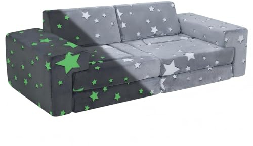 MeMoreCool Kids Sofa, Modular Toddler Chair Couch, Grey | Fold Out Foam Couch Bed for Girls Boys, Convertible Armchair Children Sofa