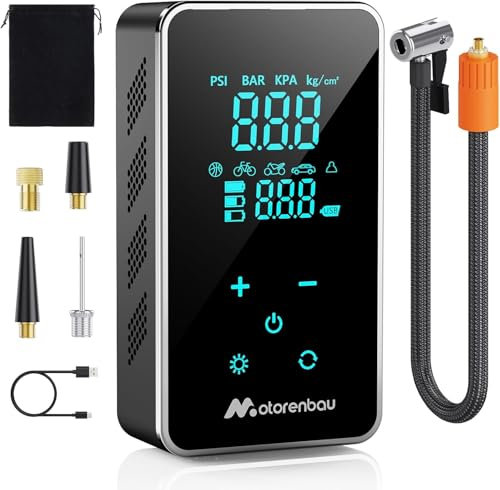 Motorenbau Compresseur à Air Portatif, Gonfleur Pneus Voiture Sans Fil 4000 mAh, 150 PSI Avec Écran LCD Numérique, 4 Modes, Gonfleur Électrique Rechargeable pour Voitures, Vélos, Motos et Ballons