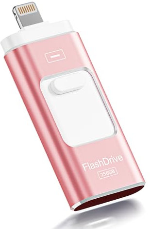 ROSPE Chiavetta USB 256GB Lightning per iPhone e iPad - Memoria Esterna 3 in 1 Compatibile con Android e PC, Pen Drive USB 3.0 per Backup Foto e Video
