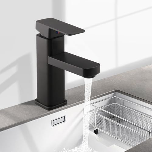 Inodiref Robinet Salle De Bain Noir Design Elégant Mitigeur Lavabo avec Cartouche Céramique Robinet Lavabo Salle De Bain Tuyau Eau Chaude et Froide de 80cm et Matériau en Laiton Épaissi Chromé