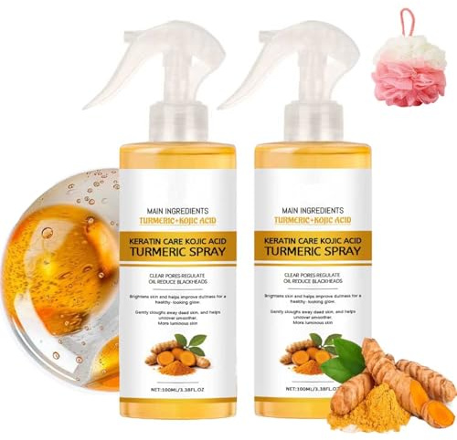 2Pcs Keratin Care Kojic Acid Turmeric Spray,Kojic Acid Turmeric Body Peeling Shot, Gently Exfoliating And Hydration Of Skin And Supports Smoother,For Face,Body & Feet