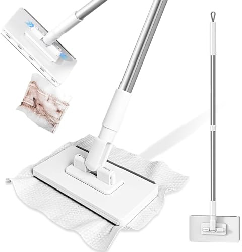 Mini fregona de agarre a presión, cambio automático de tela sin contacto con cabezal giratorio de 360°, mopa con clip manos libres con 5 paños de microfibra reutilizables para suelo, pared, cocina