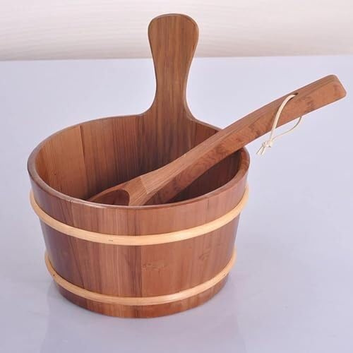 Juego de cubos de sauna, cubo de madera de cedro con inserto y cucharón, accesorios esenciales de sauna para una auténtica experiencia de sauna