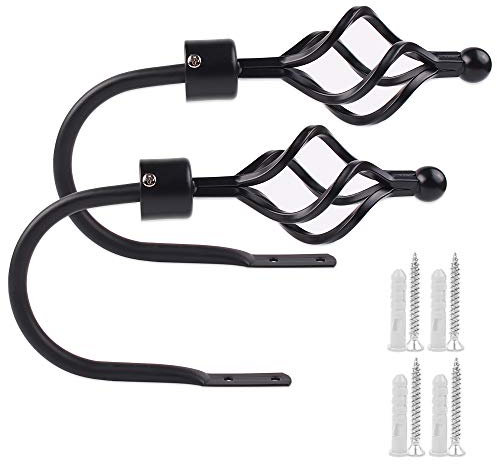 EGOERA Curtain Holdbacks, Crown Design Curtain Drapery Holdbacks Tieback, Curtain U Metal Hooks Holder, Black