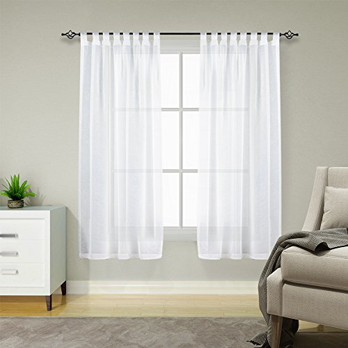 TOPICK Weiß Gardinen mit Schlaufen Einfarbig Gardinen für Wohnzimmer Schlafzimmer Fenster Transparent Durchsichtig Stores Landhausstil Modern Fenstergardinen 2er Set 175H x 140B (cm)