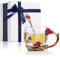 Decdeal Enamel Glass Mug, Flower Tea Cup Lead-Free Coffee Mug with Spoon&Cleaning Cloth&Gift Box,Gifts for Mum,Wife,Girl,Teacher on Birthday,Valentine's Day,Mother's Day,Wedding Anniversary,Christmas