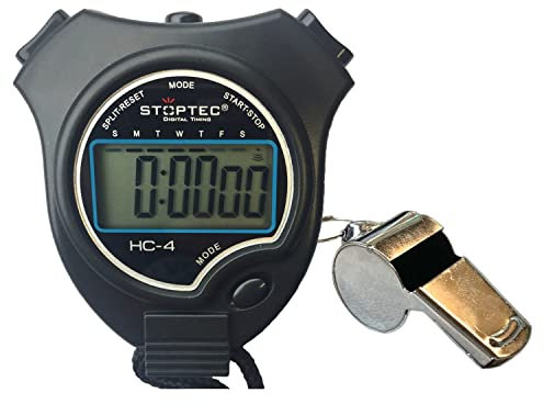 Schütt Stoppuhr Stoptec HC-4 mit Edelstahl Trillerpfeife - Digitale Stoppuhr mit großem Display | Hobby | Sport | Freizeit | spritzwasserfest | Kinder