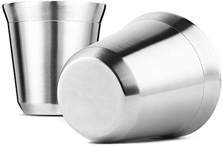 SUMSEA Lot de 2 Tasses à café isothermes à Double paroi en Acier Inoxydable Facile à Nettoyer et Passe au Lave-Vaisselle, argenté, 160 ML