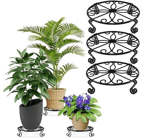 3 Pack Metal Plant Stands Indoor Outdoor Plant Holder, Heavy Duty Potted Display Stand, Flower Pot Planter Holder Stand Display Rack Shelf for Garden Living Room Corner Balcony and Bedroom- Black