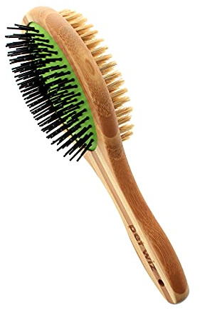 Bambusbürste mit doppelseitiger Nadel und Borsten, für die Hundepflege holzfarben