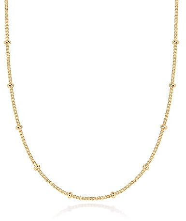 PAVOI 14K Yellow Gold Plated Bead Chain Necklace | Ball Station Chain Necklaces For Women
