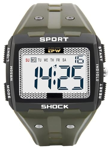Omana Men’s Sports Watch – Digital Outdoor Watch for Men, 5ATM Waterproof Watch with Large Bold Display, Comfortable Strap for Running, Training, Travel & Everyday Use (Military Green)