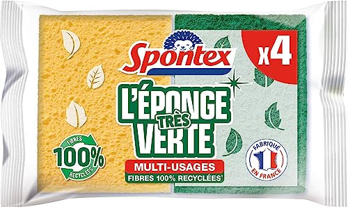 SPONTEX - L'éponge Verte - 4 éponges grattantes Vertes - Economique