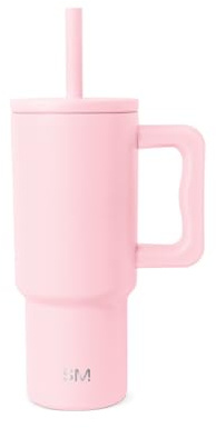 Simple Modern Vaso Térmico con Pajita de Silicona y Asa| Taza Termica Café para Llevar | Botella de Agua Acero Inoxidable Aislado | Trek | 710ml | Blush