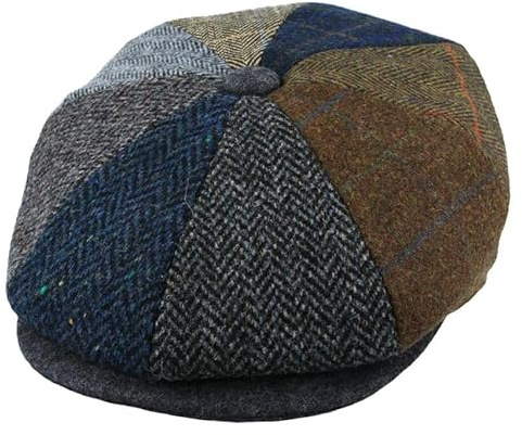 Xposed Mens Wool Blend Patch Panel Herringbone Tweed Newsboy Cap Multi Colour Hat [WN2175MUL-MULTI-M]