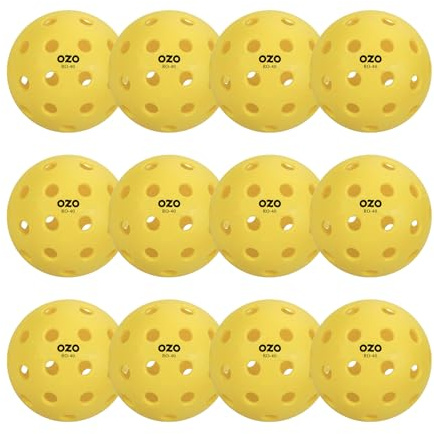 OZO Pickleball - Set di 12 Palline Outdoor, 40 Fori, Stampaggio ad Iniezione - Approvate USAPA
