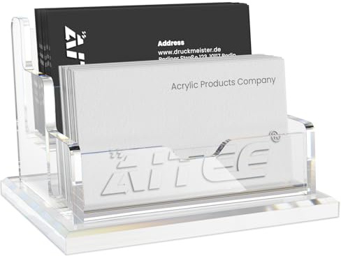 AITEE Business Card Holder for Desk: Clear Acrylic 2 Slot 2 Tier Card Display Stand Holder for Office and Exhibition Countertop , Fits 100-120 Business Cards