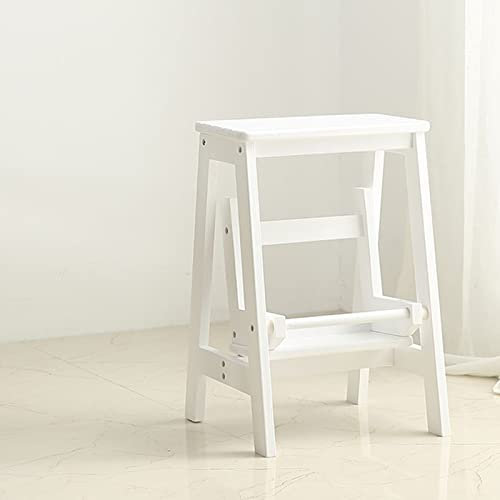 Silla de escalera plegable multifuncional de dos escalones, silla de escalera de madera para cocina, banco de zapatos de presión de carreras, escalones grandes, taburete de escalera