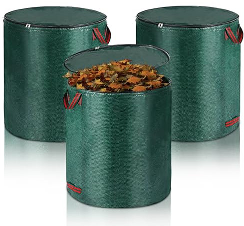 SPORWAY 3 Stück 120L Gartenabfallsack: Gartensack mit Deckel und Griffen, Selbststehend und Faltbar Laubsäcke, Gartensack mit Deckel und Griffen, Laubsack, Grünschnittsäcke für Laub, Gartenabfall