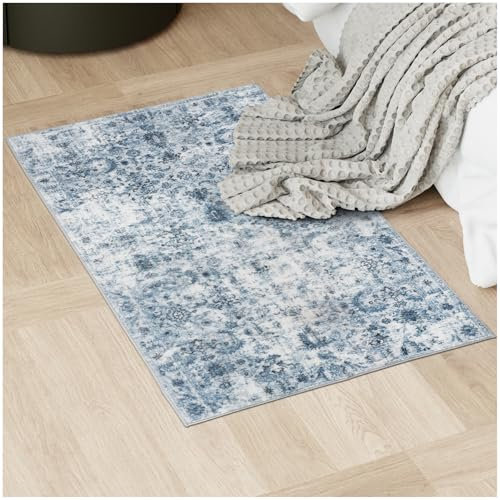 TecTake® Alfombra de Salón Moderna, Diseño Oriental, Antideslizante, Lavable, de Pelo Corto Extra Suave, Alfombra Salon, Alfombras Dormitorio, Alfombra Lavable Lavadora - 110 x 60 cm Azul
