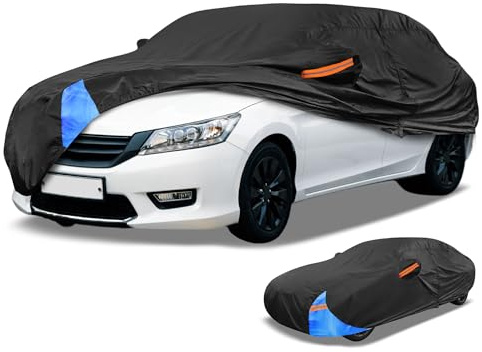 Partuto Universellt fullt exteriör sedan bilöverdrag vattentätt alla väder för bilar utomhus fullt skydd regn sol UV-skydd 190T polyester passar för sedanlängd upp till 170 tum