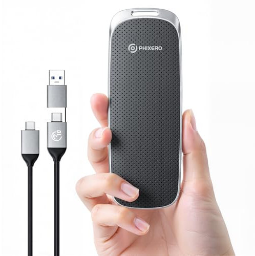PHIXERO P10PRO Externe Tragbare NVMe SSD 1TB, Bis zu 1050MB/s, USB 3.2 Gen2, Inklusive 2-in-1 USB C Kabel, Externe Festplatte Portable SSD für iPhone 15+/Android/Windows/Mac, Schwarz