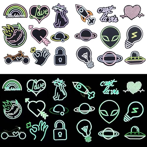 Attuslla 18 PCS Patches à Repasser, Lumineux Patch Thermocollant Vetement de Style des Planètes, Ecussons Thermocollants pour Vêtement T-Shirt Jeans Veste