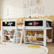 Merax Kinderbett 90x200 cm, Hochbett mit Stauraum und Rausfallschutz, Jugendbett mit Leiter, Bücherregal & Zeichentafel, Holzbett mit Lattenrost - Kiefer massivholz, ohne Matratze, weiß