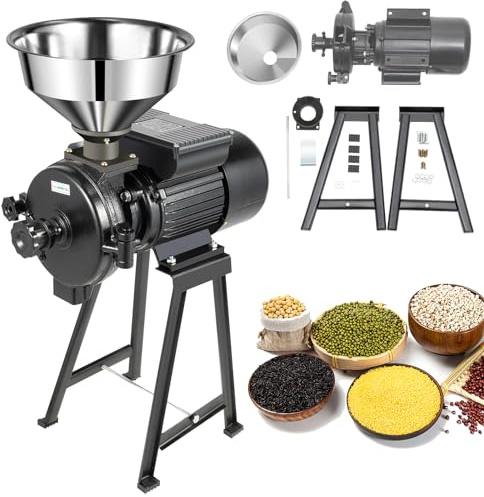 Electric Grain Grinder Mill, 1500W Ultra-Fine Powder Grinding Machine for Wheat and Corn, Commercial Flour Dry Wet Cereal Grinder, 50 kg/h with Funnel