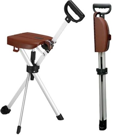 HZWJD Bastón Plegable con Asiento Ligero Y De 3 Patas También Sirve como Silla para Personas Mayores Bastón Y Taburete 2 En 1 Ligero Y Práctico para Viajes Y Senderismo Brown