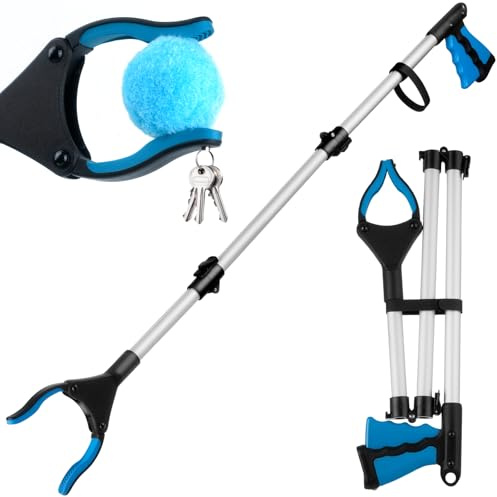 ZUPAPJO Blu Pinza Raccogli Oggetti Pieghevole in Alluminio, Pinza Telescopica Pieghevole con Testa Rotante 360°, con Magnetiche, Adatto per Anziani, Disabili e Donne Incinte, 110 cm