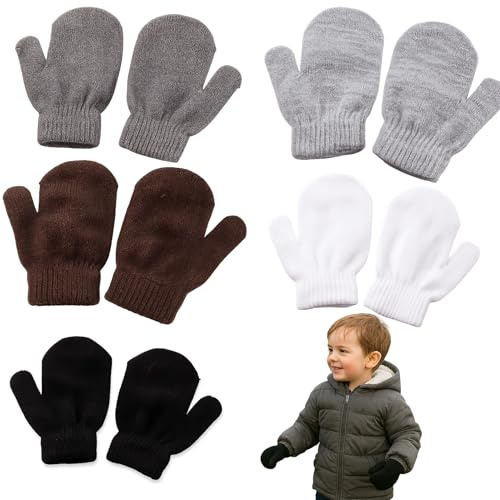 ZoeyShine 5 Pairs Toddler Knit Mittens for Boys & Girls – Soft Stretchy Winter Gloves with Thermal Lining – Warm Knitted Mittens for Kids for Outdoor Cold Weather Wear