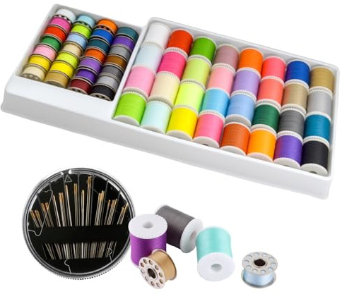 60 Color Sewing Thread Set, Sewing Machine Threads with Bobbins Needles Spool Polyester Thread Kit Colorful DIY Embroidery Threads Assortment