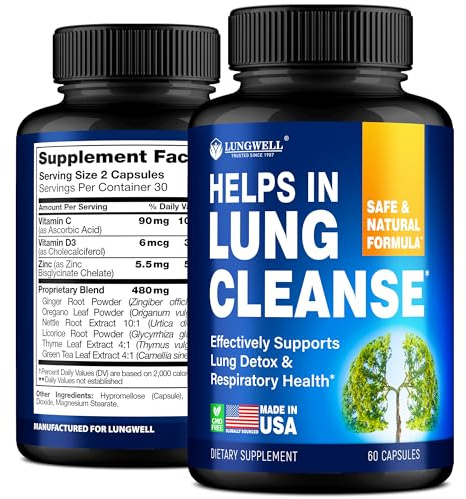 Quit Smoking Aid for Lung Cleanse & Support - Lung Detox for Smokers - Herbs for Respiratory Health: Licorice, Ginger & Nettle Root, Thyme - Clear Lungs Supplement with Vitamins C, D3-60 Capsules
